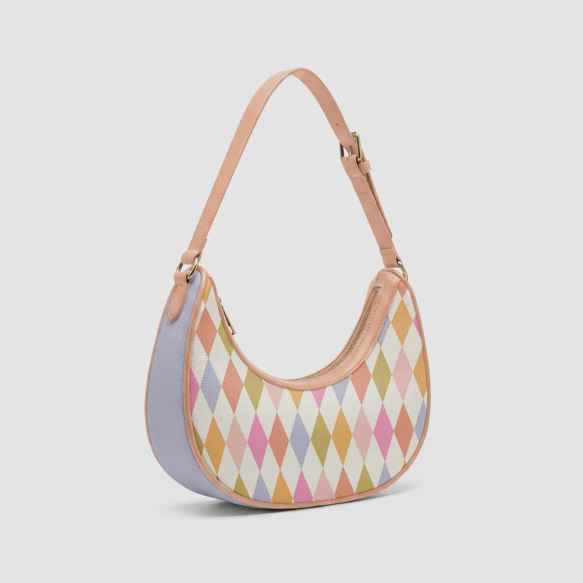 Retro Boho Crescent Underarm Bag - Mid-Century Delicate Argyle - Peach Details