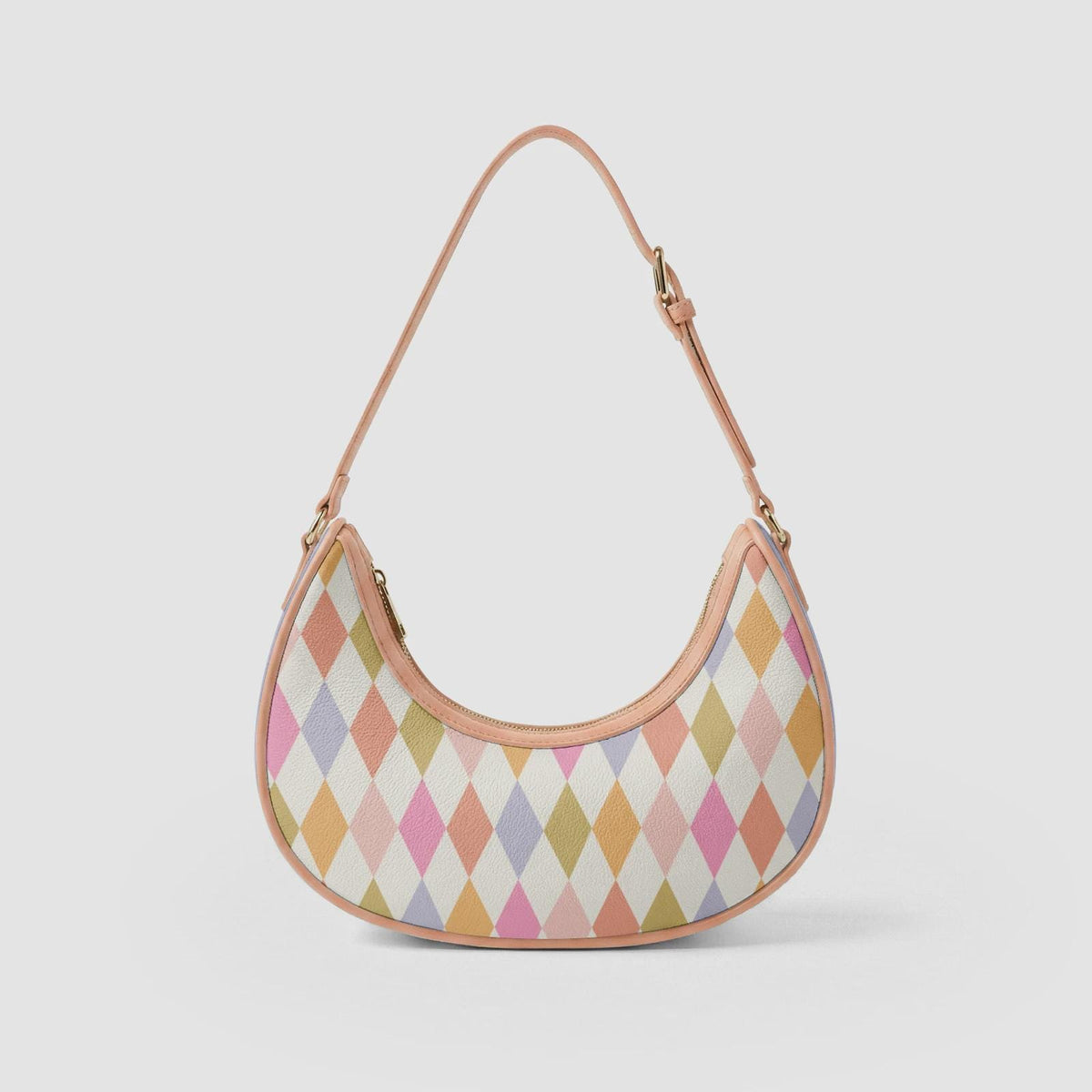 Retro Boho Crescent Underarm Bag - Mid-Century Delicate Argyle - Peach Details