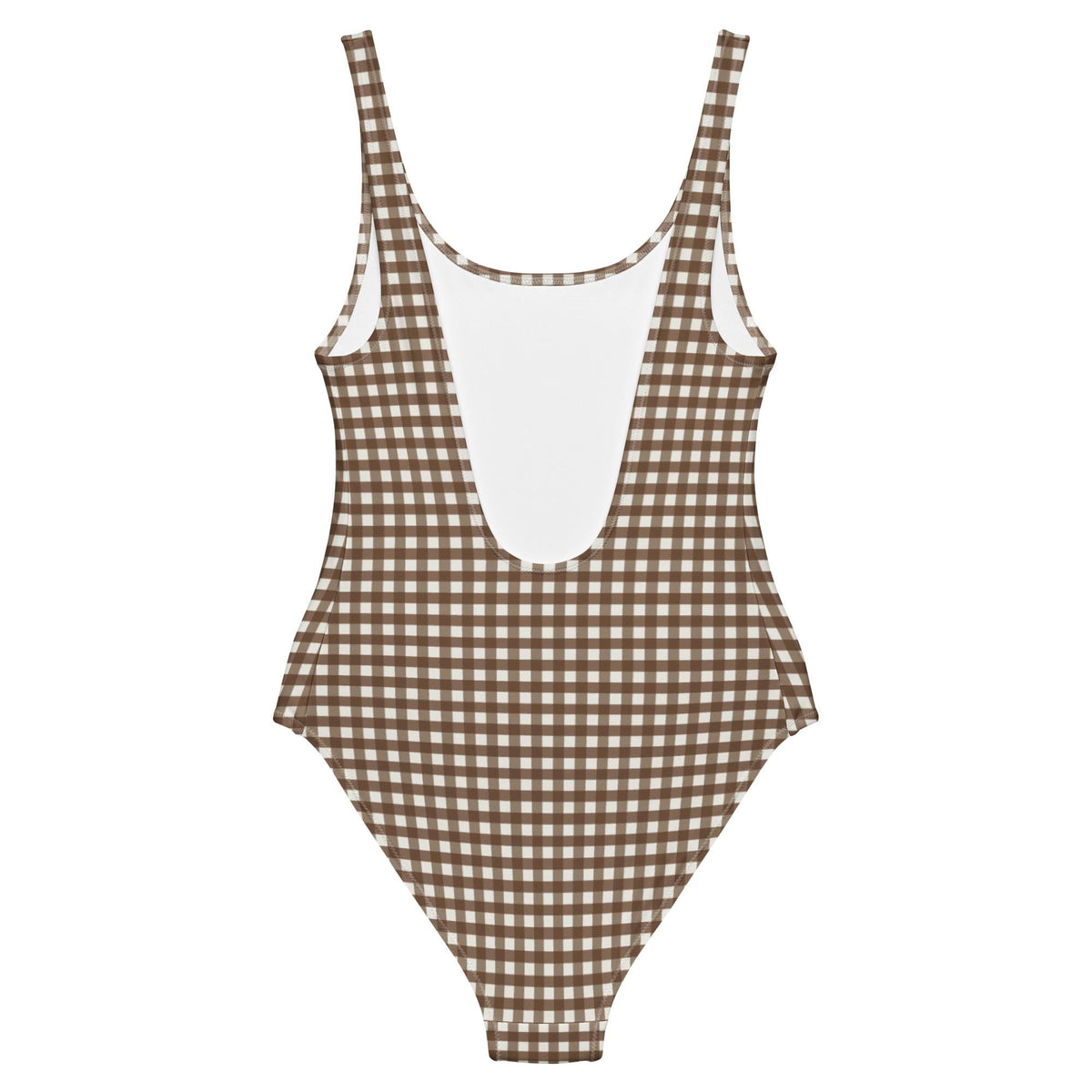 Classic One-Piece Swimsuit – Scoop Back Swimwear, Brown Gingham, S–5XL