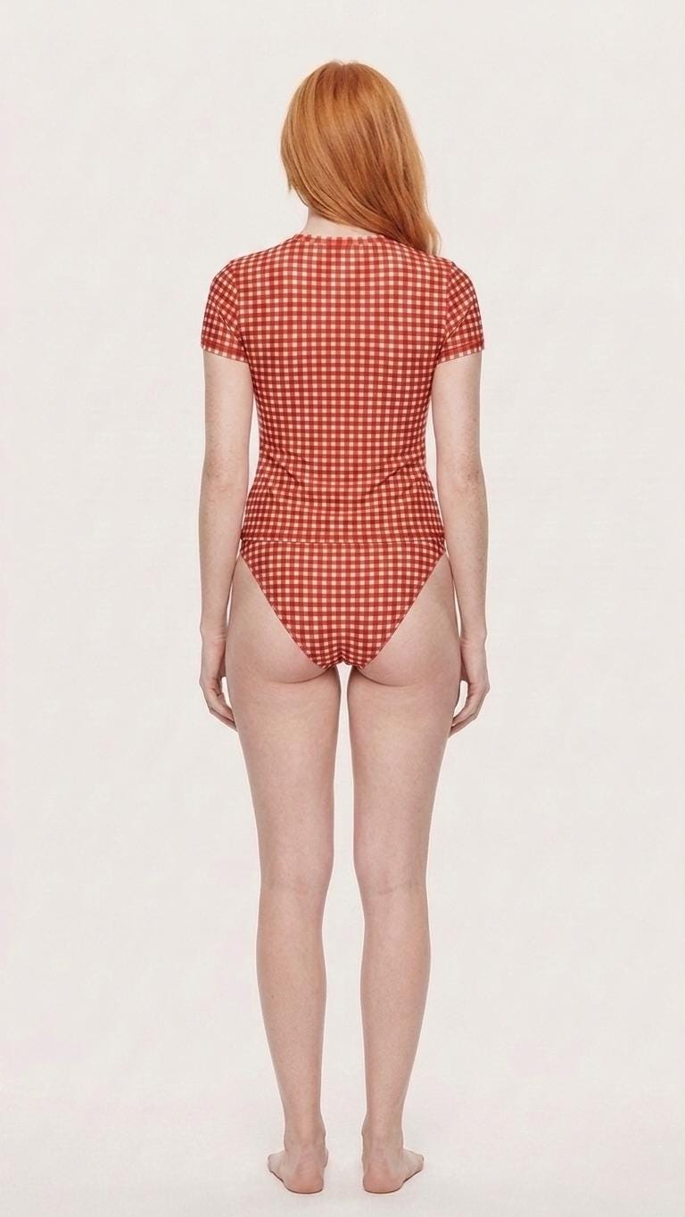 Chic Minimalist Tankini – Stylish Short-Sleeve Rash-Guard Swim-Top & Briefs Swimsuit | Red Gingham