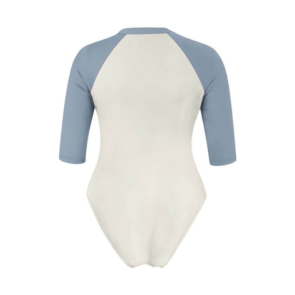 Two-Tone Classic Retro Lightweight One-Piece Swimsuit, Zip Front, High Leg, Rash Guard - Unlined