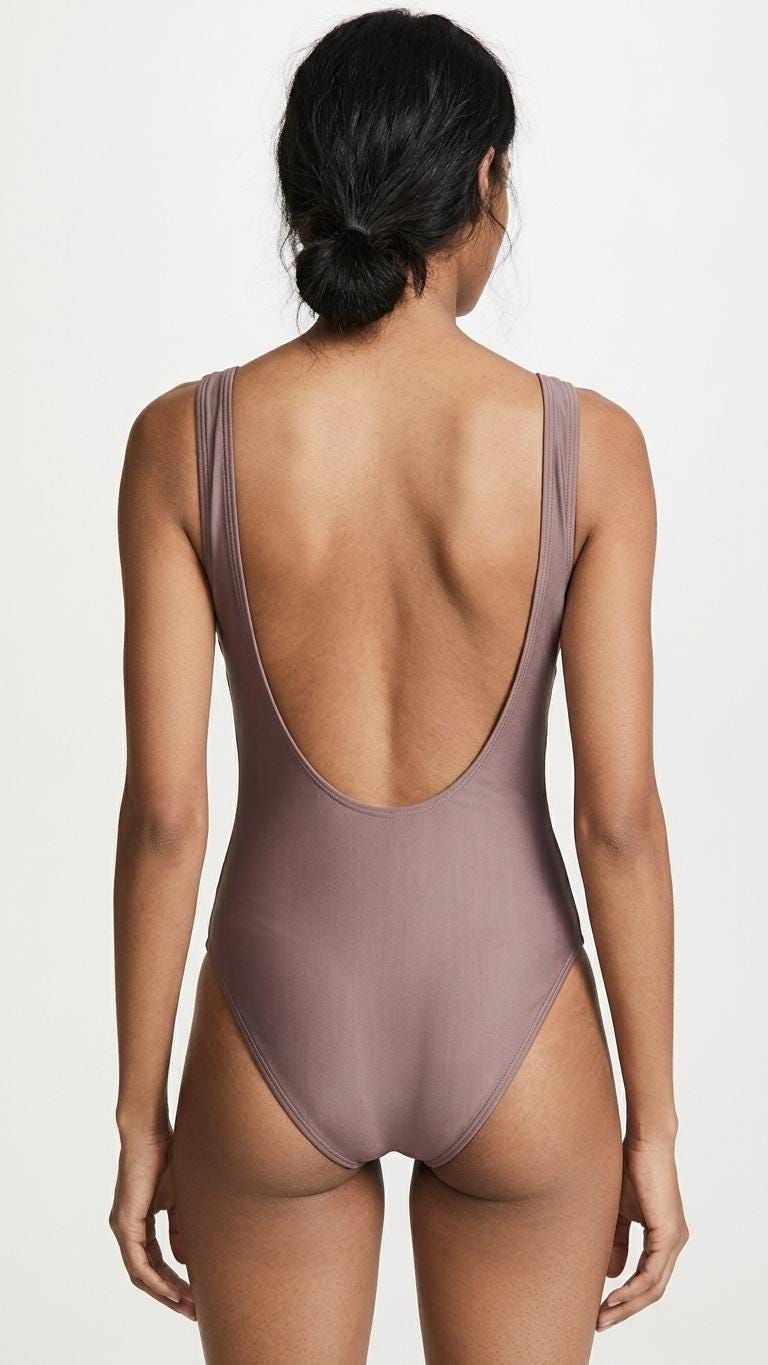 Classic Retro Surf Striped One-Piece Swimsuit | Scoop Back Sporty Swimwear | 1970s Purple & Stripes