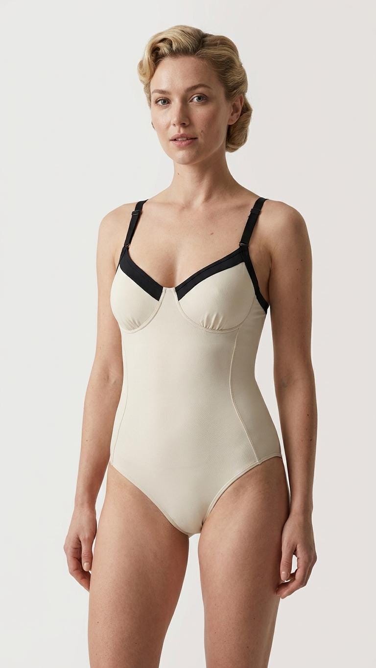 Retro Romantic Push-Up One-Piece Swimsuit with Lace-Up Back, Monochromatic