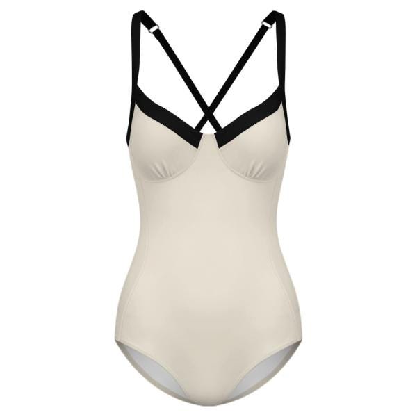 Retro Romantic Push-Up One-Piece Swimsuit with Lace-Up Back, Monochromatic