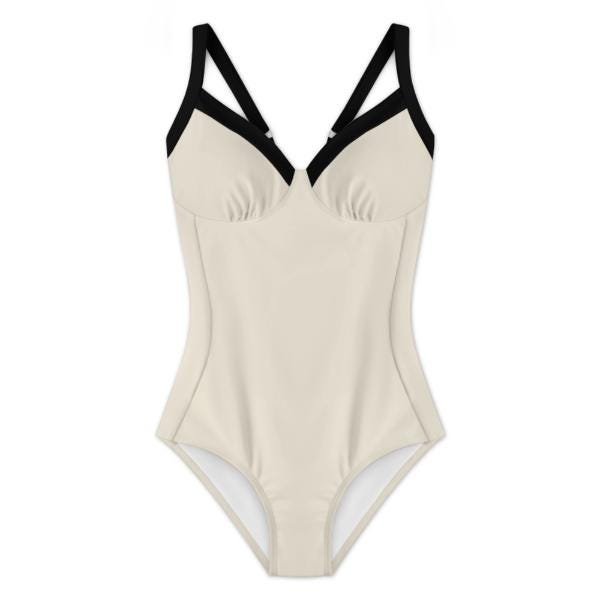 Retro Romantic Push-Up One-Piece Swimsuit with Lace-Up Back, Monochromatic