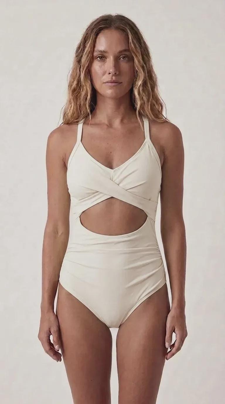 Off-White Cut-Out One-Piece Swimsuit, Lace-Up Back & Ruching