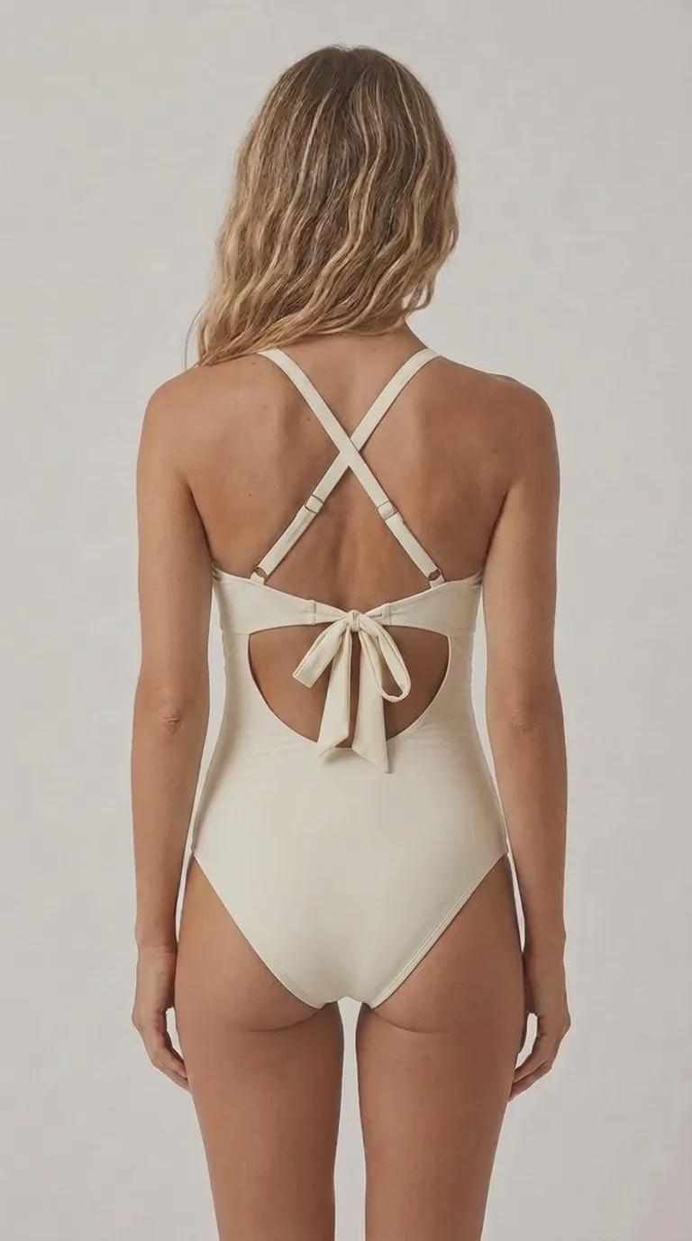 Off-White Cut-Out One-Piece Swimsuit, Lace-Up Back & Ruching