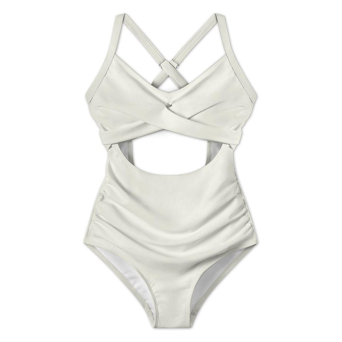 Off-White Cut-Out One-Piece Swimsuit, Lace-Up Back & Ruching