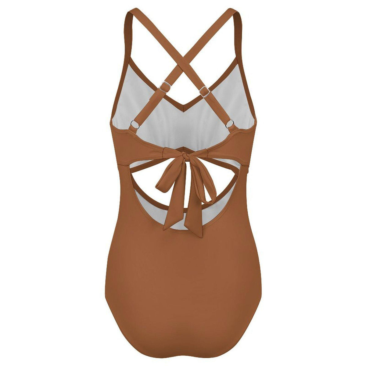 Brown Cut-Out One-Piece Swimsuit, Lace-Up Back & Ruching