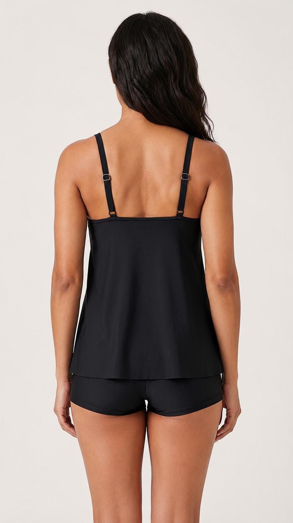 Black Flowy Halter Tankini Set – Sleek Two-Piece Swimsuit with Boyshorts