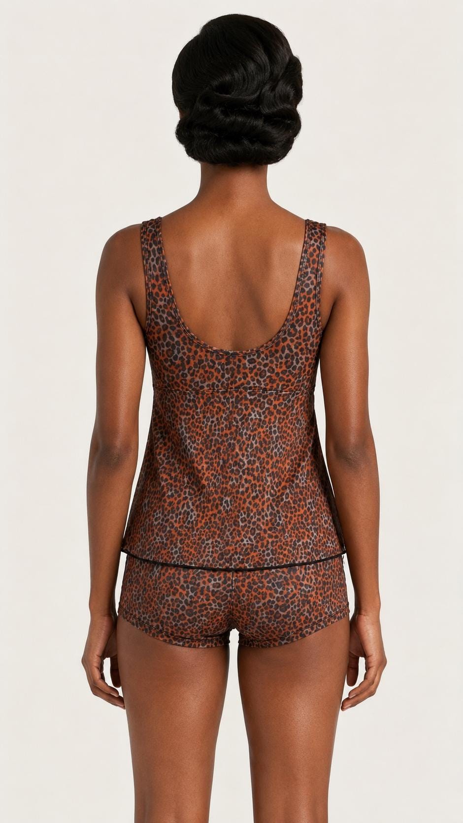 Drawstring Tankini Two-Piece Swimsuit with Boyshort Bottoms, Rusty Grunge Leopard