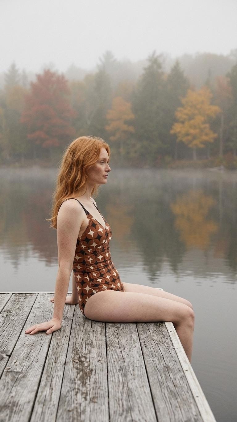 Retro One-Piece Swimsuit, Ruched Wrap-Front Bathing Suit, Cross Strap Swimwear, Brown Mid Century Pattern