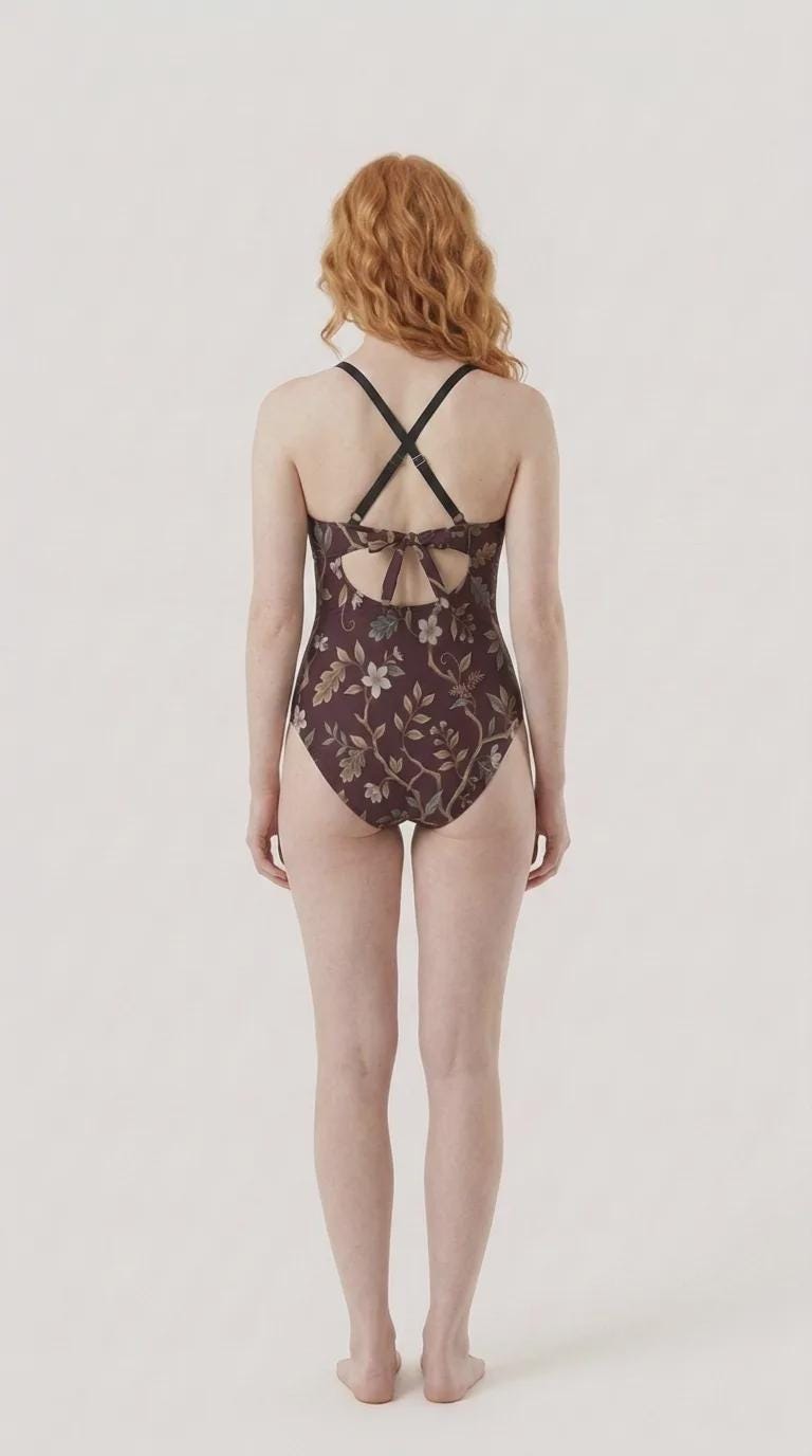 Retro One-Piece Swimsuit, Ruched Wrap-Front Bathing Suit, Cross Strap Swimwear, Brown Vintage Florals