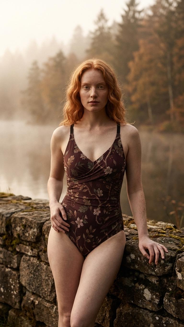 Retro One-Piece Swimsuit, Ruched Wrap-Front Bathing Suit, Cross Strap Swimwear, Brown Vintage Florals