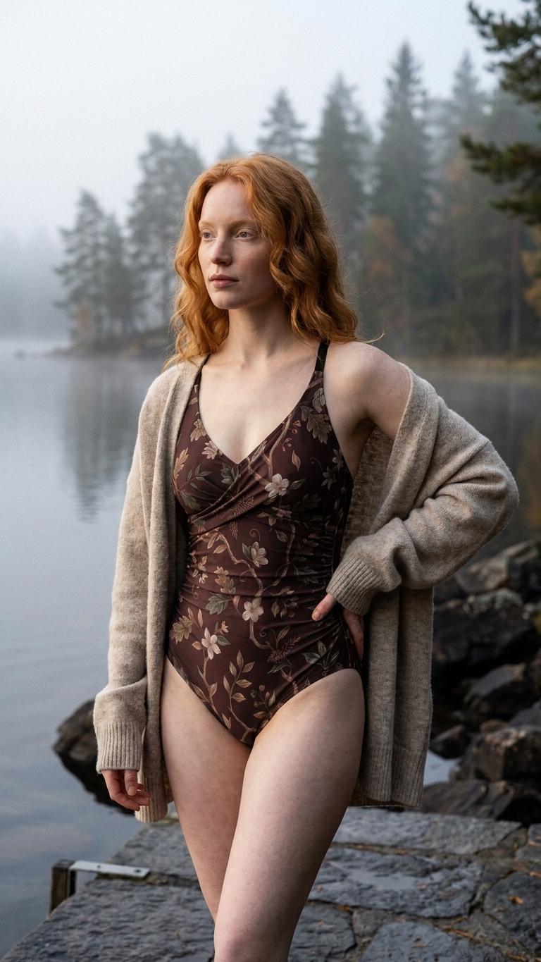 Retro One-Piece Swimsuit, Ruched Wrap-Front Bathing Suit, Cross Strap Swimwear, Brown Vintage Florals