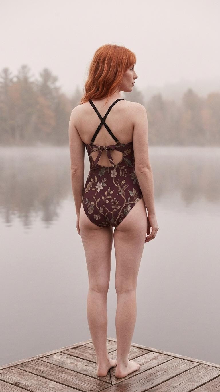 Retro One-Piece Swimsuit, Ruched Wrap-Front Bathing Suit, Cross Strap Swimwear, Brown Vintage Florals