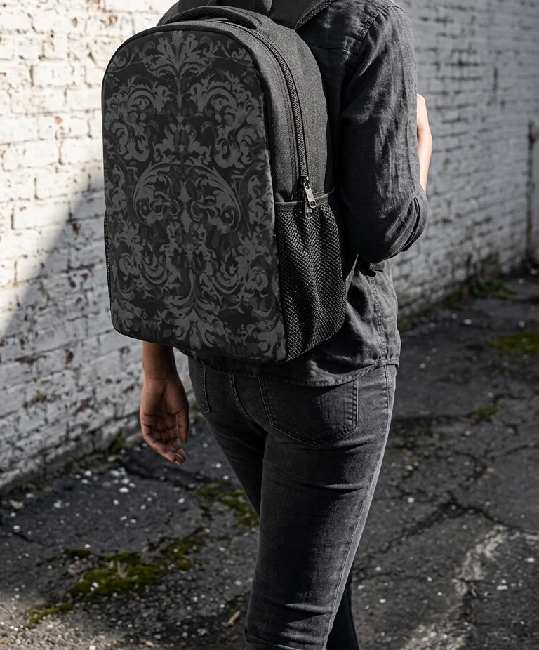 Vampire Art Unisex Black Grunge Goth Damask Student Backpack available in 3 sizes