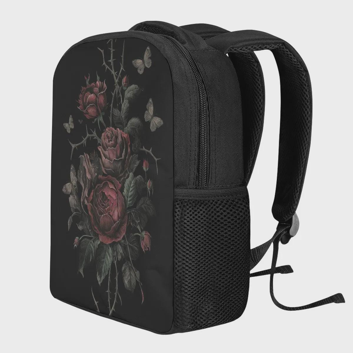 Vampire Art Unisex Black Grunge Goth Roses with Moth - Student Backpack - 3 Sizes