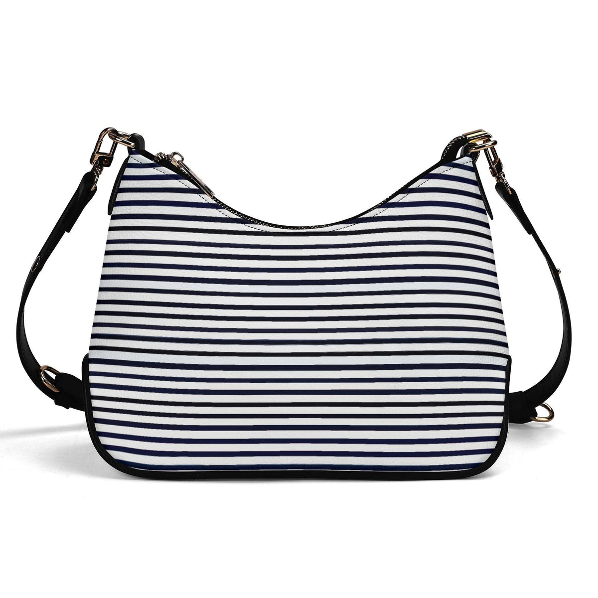 Retro Printed Shoulder Bag, Black & White Grunge Striped Vegan Leather Handbag with Chain