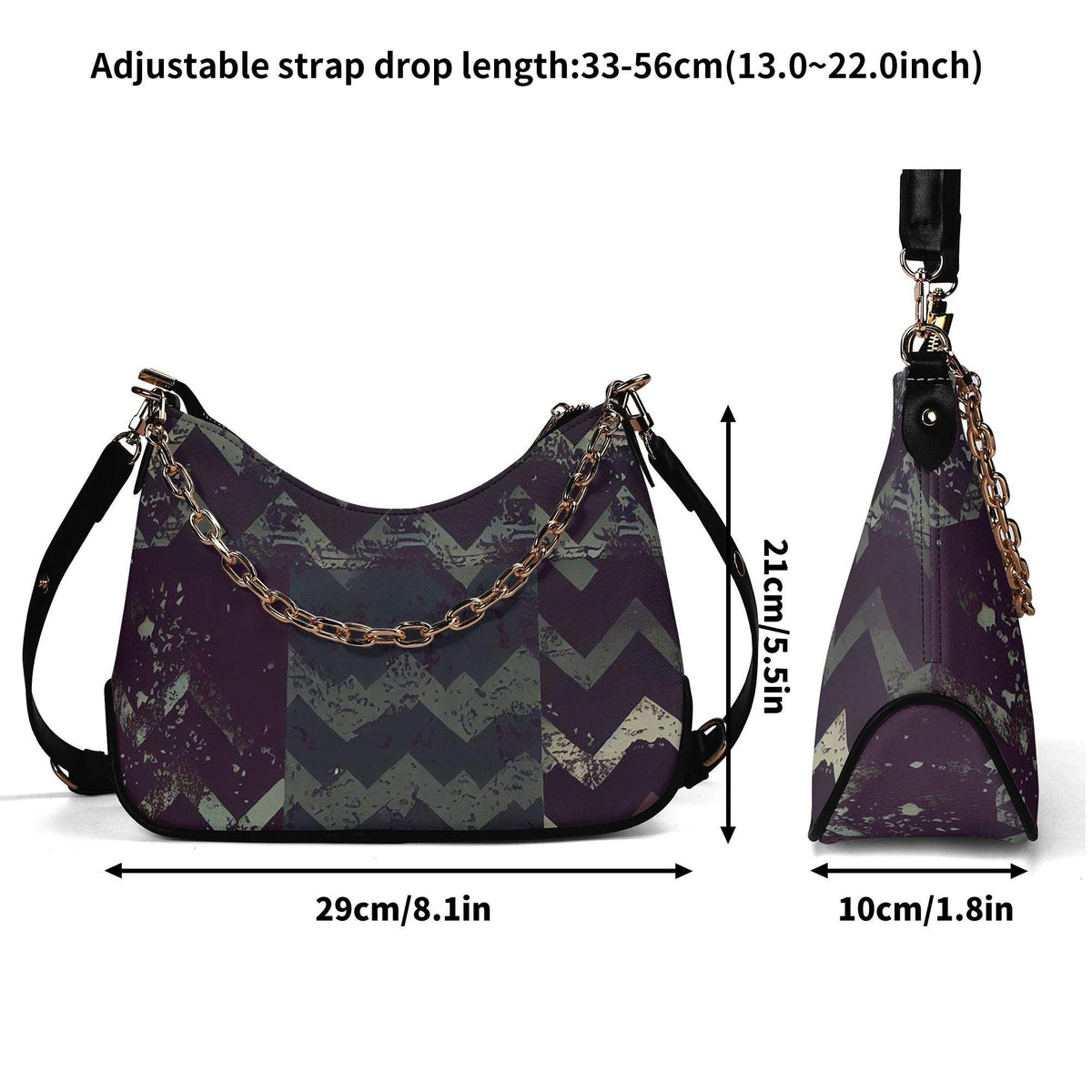 Grunge Houndstooth Printed Shoulder Bag, Vegan Leather Handbag with Chain