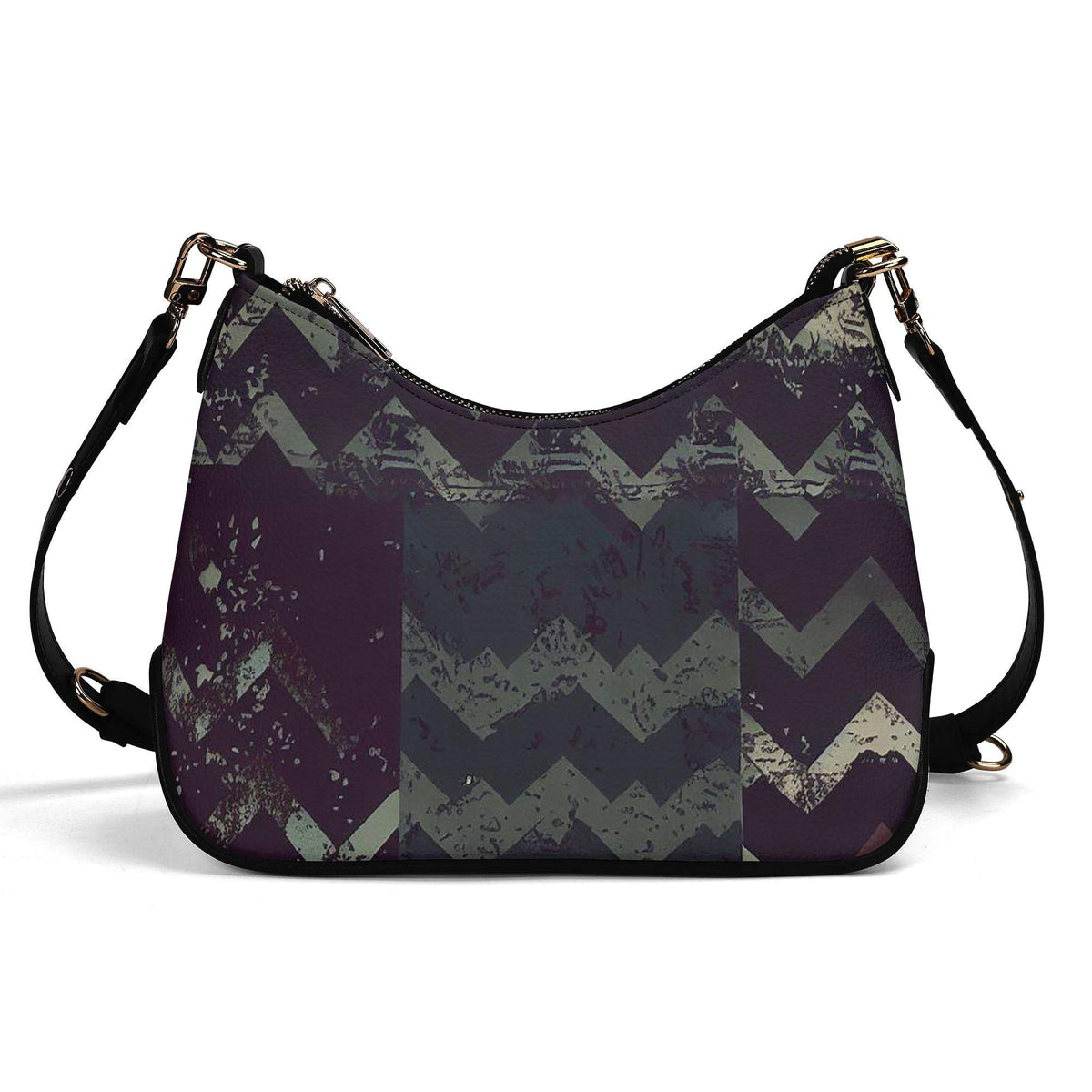 Grunge Houndstooth Printed Shoulder Bag, Vegan Leather Handbag with Chain