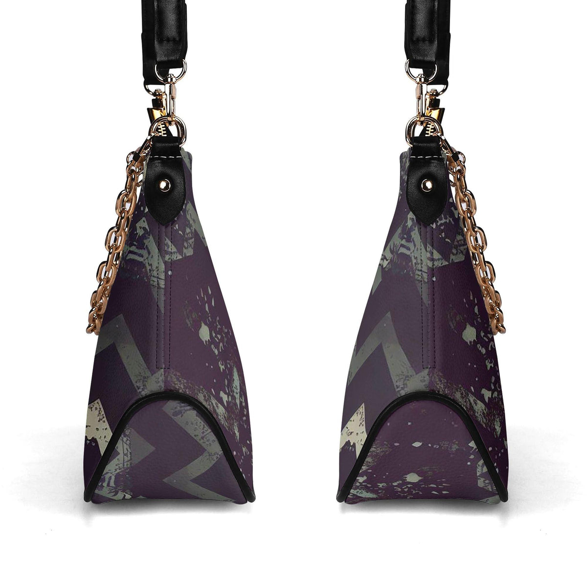 Grunge Houndstooth Printed Shoulder Bag, Vegan Leather Handbag with Chain
