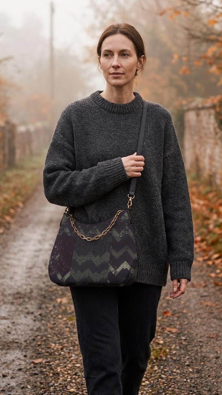 Grunge Houndstooth Printed Shoulder Bag, Vegan Leather Handbag with Chain