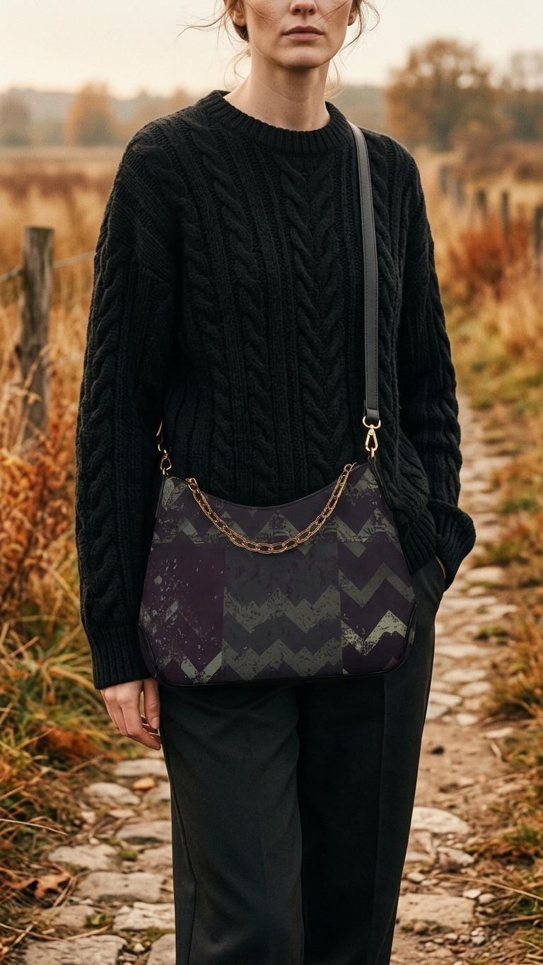 Grunge Houndstooth Printed Shoulder Bag, Vegan Leather Handbag with Chain