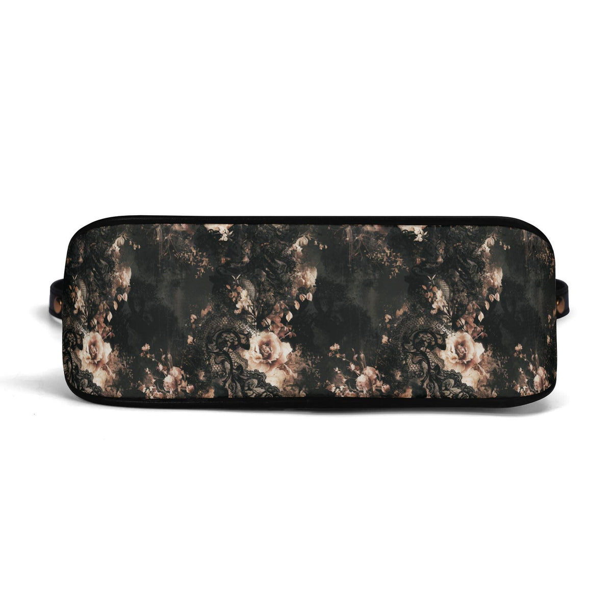 Grunge Goth Lace & Roses Print Shoulder Bag, Vegan Leather Handbag with Chain