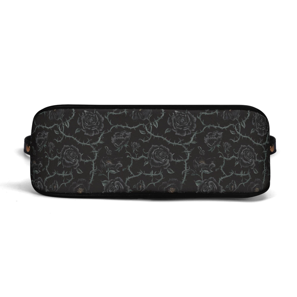 Grunge Goth Roses & Thorns Print Shoulder Bag, Vegan Leather Handbag with Chain