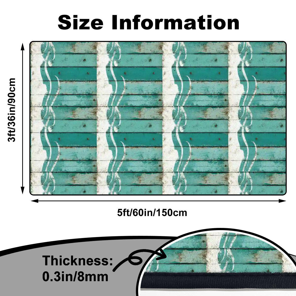 Teal Coastal Beach Hut Swimming Pool Rug | Beachy Nautical Floor Mat (36 x 60 in)