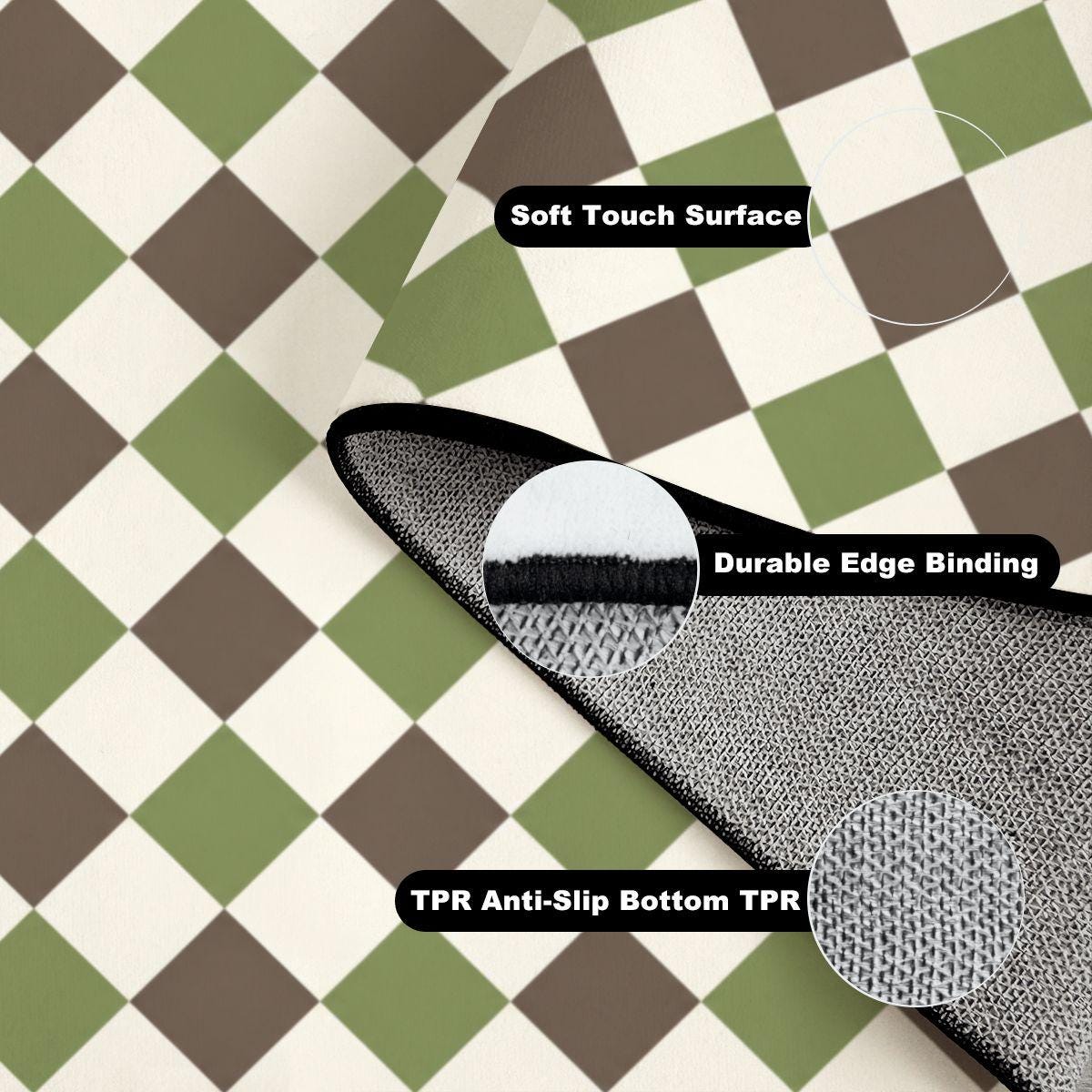 Olive Green Argyle Area Rug | Retro Harlequin Lake House Floor Mat (36 x 60 in)