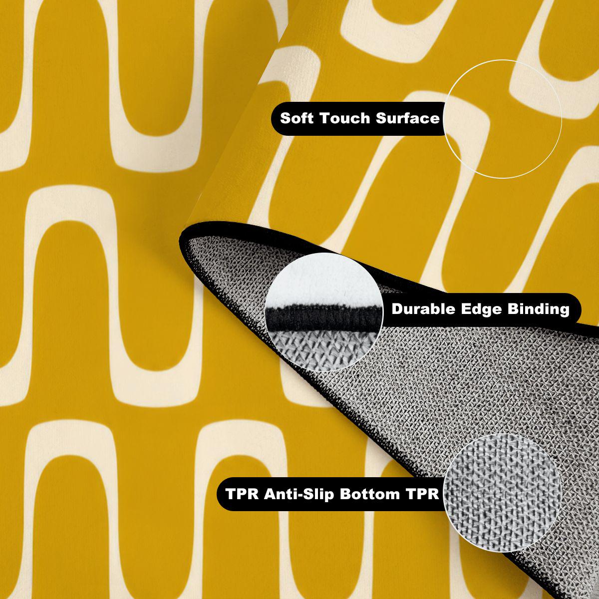Mustard Yellow Mid-Century Area Rug | Retro Wavy Lake House Floor Mat (36 x 60 in)