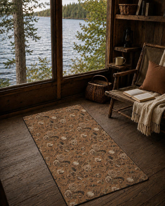 Vintage Botanical Pool House Rug | Romantic Rustic Floral Floor Mat (36 x 60 in)
