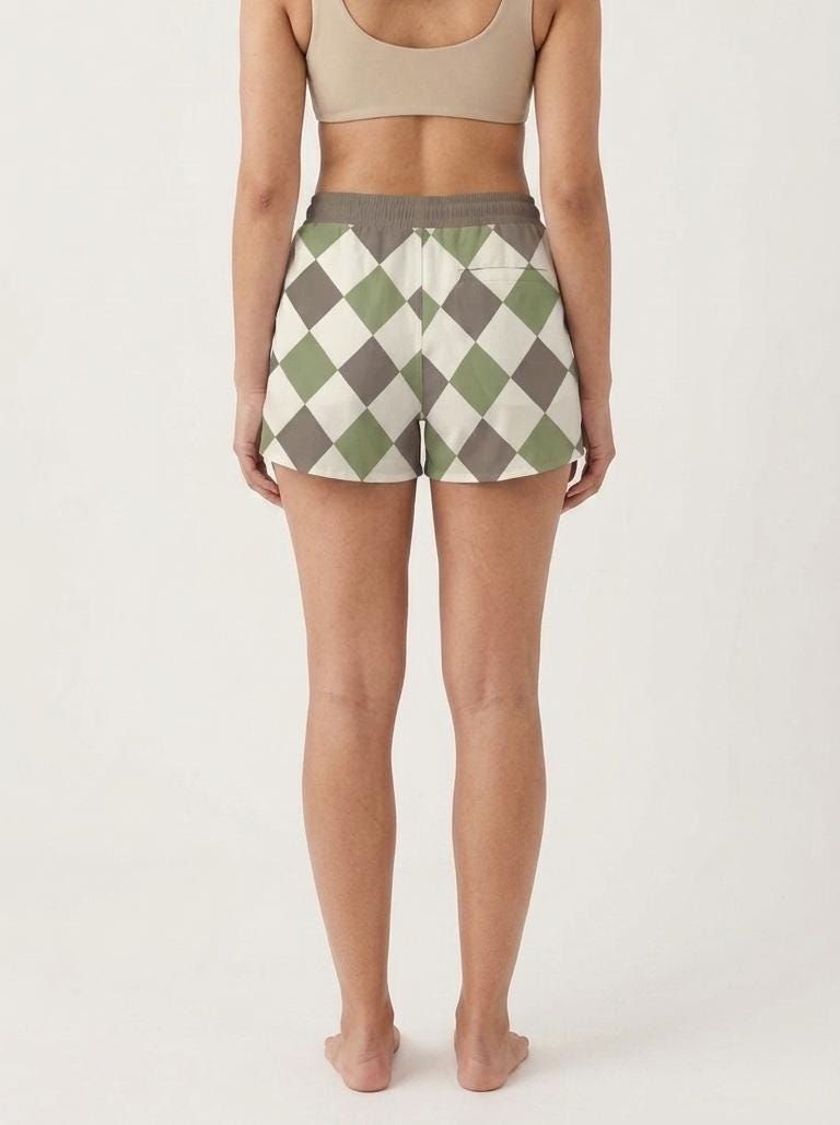 Lightweight Women’s Swim Board Shorts, Drawstring Beach-Shorts with Pockets | Retro Harlequin - Shorts Only