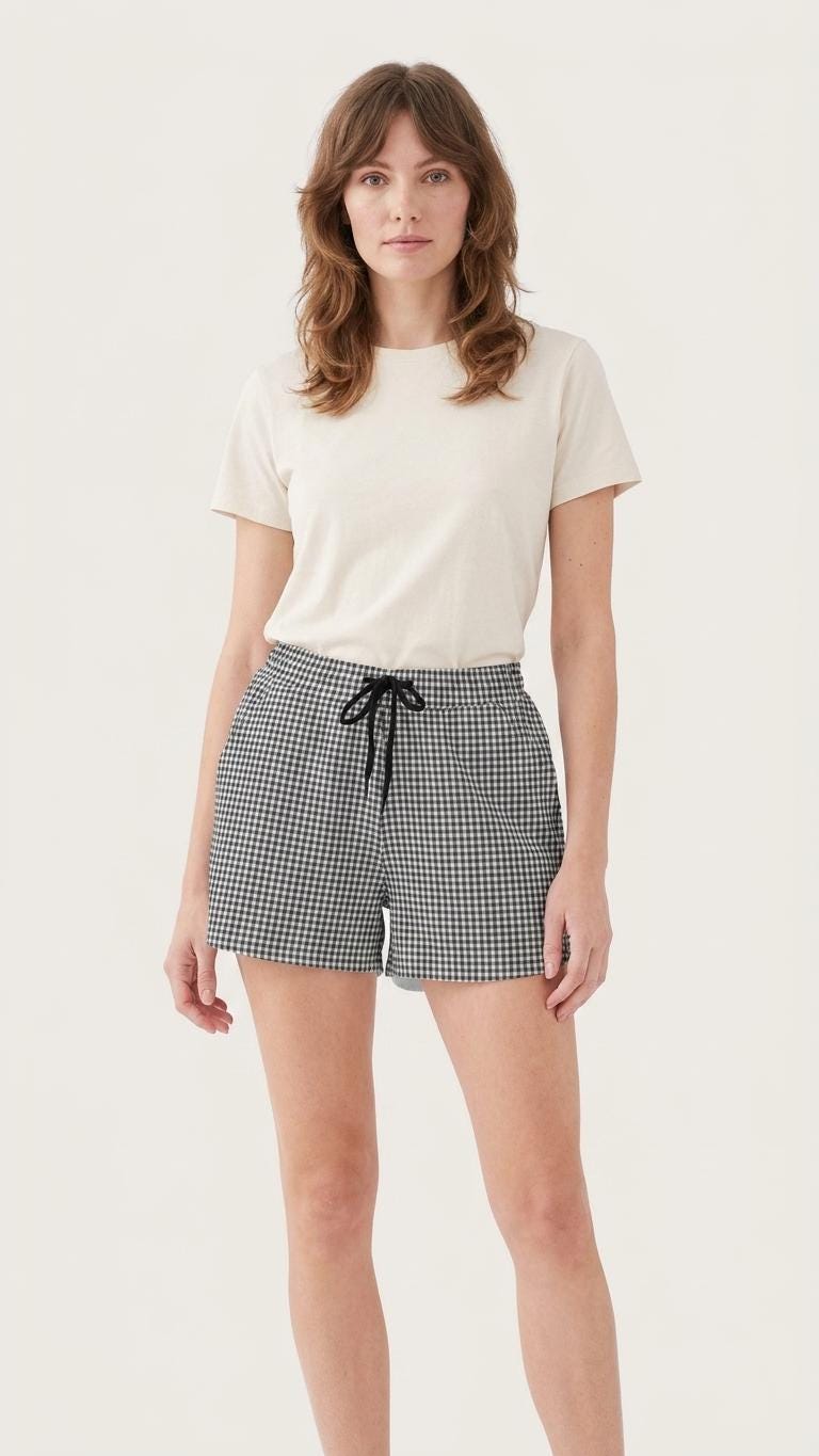 Lightweight Women’s Swim Board Shorts, Drawstring Beach-Shorts with Pockets | Retro Gingham - Shorts Only