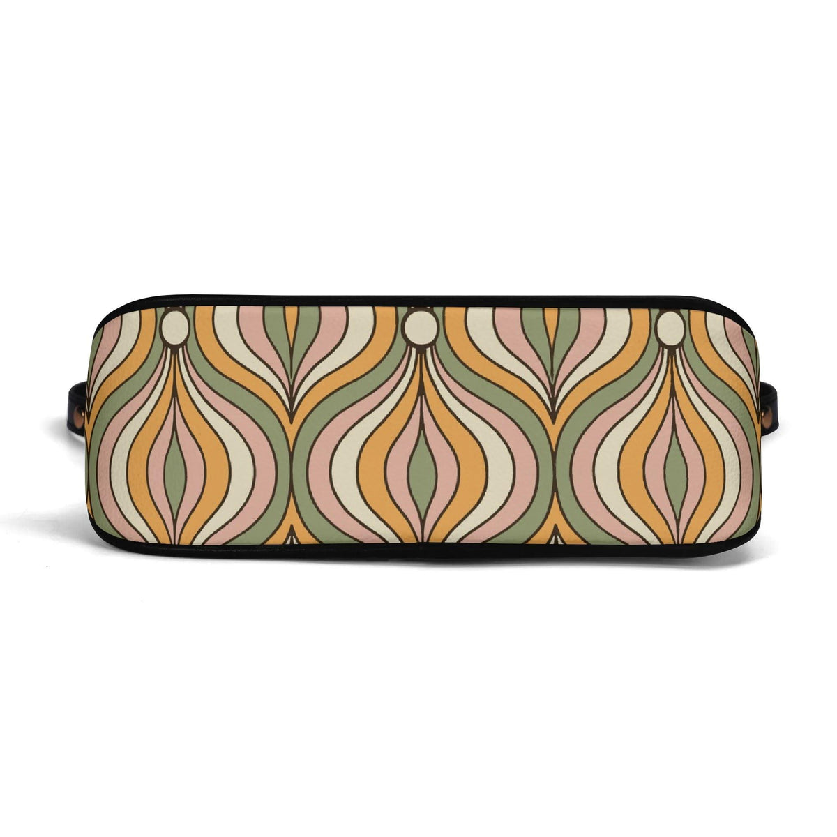 Retro Mid-Century Printed Shoulder Bag, Groovy Boho Vegan Leather Handbag with Chain
