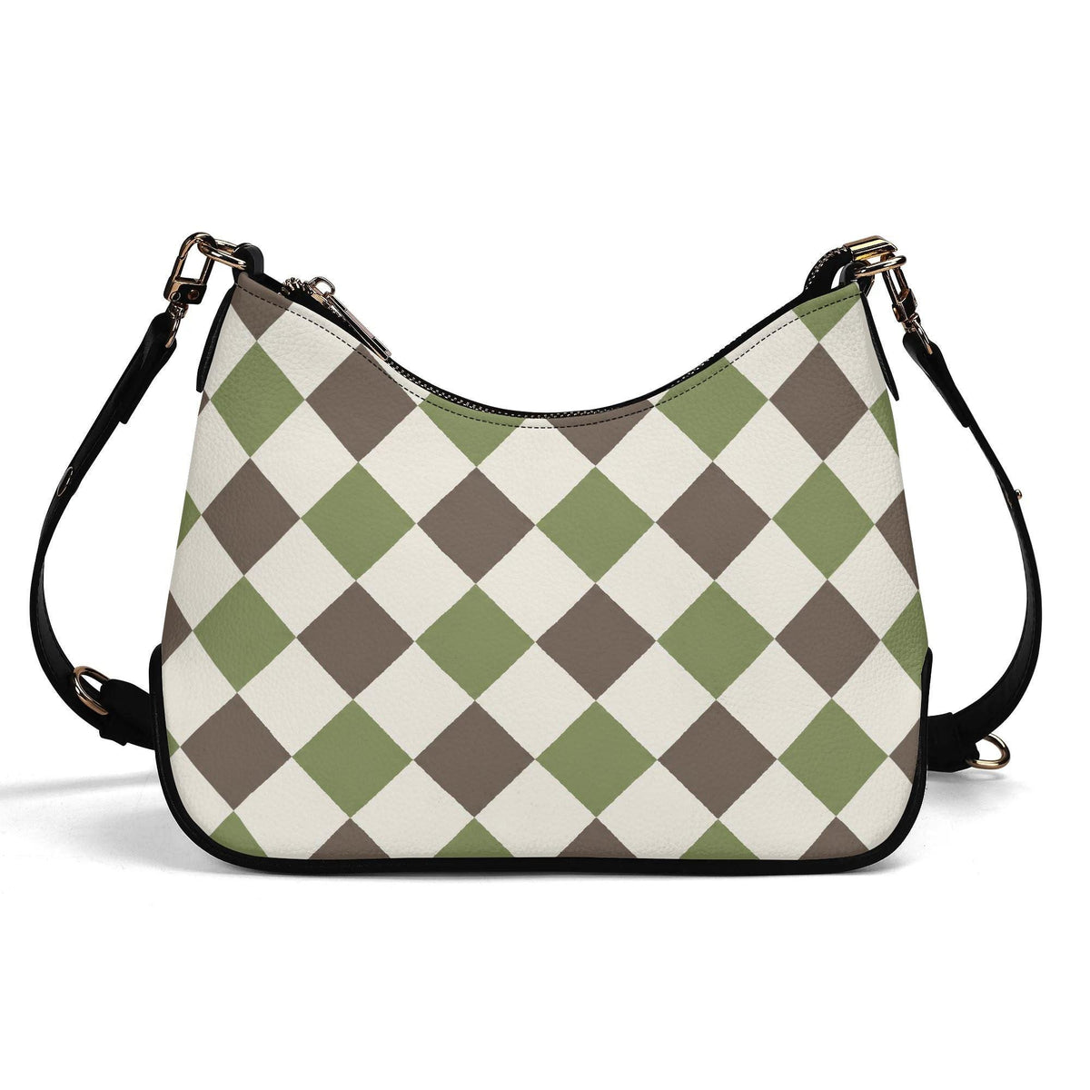Retro Argyle Printed Shoulder Bag, Groovy Boho Vegan Leather Handbag with Chain