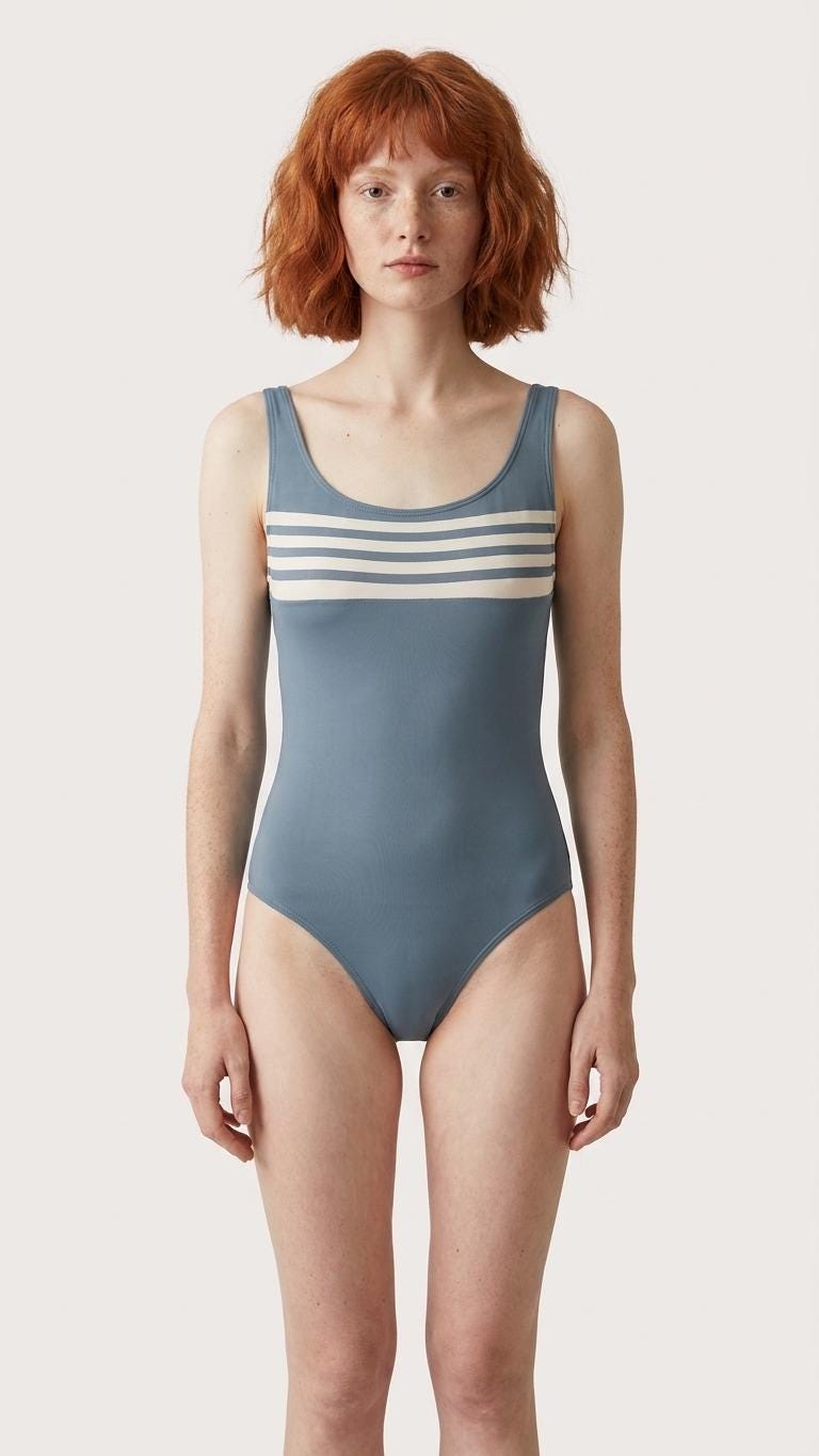 Classic Retro Striped One-Piece Swimsuit | Surf Swimwear | High-Leg | French Blue