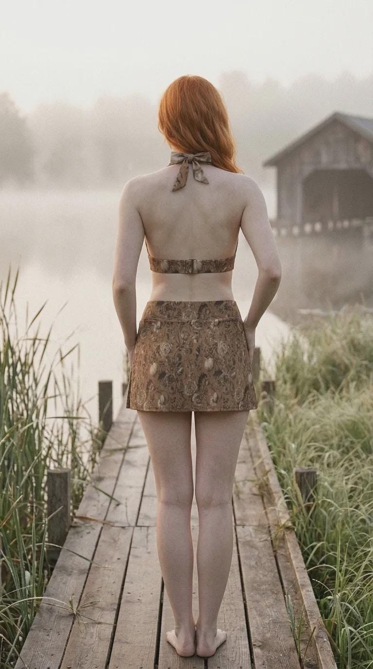 Brown Vintage Florals - Retro Halter Tankini Skort Swim Set - Integrated Bottoms