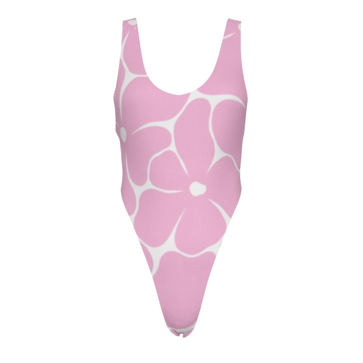 Classic One-Piece Swimsuit – Cheeky High-Leg, Flattering Cut – Retro Pink Florals