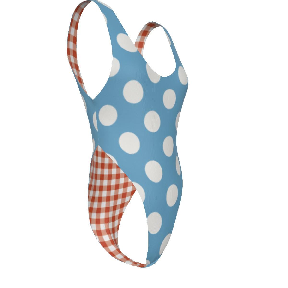 Polka Dot One-Piece Swimsuit – Cheeky High-Leg, Flattering Cut – Blue