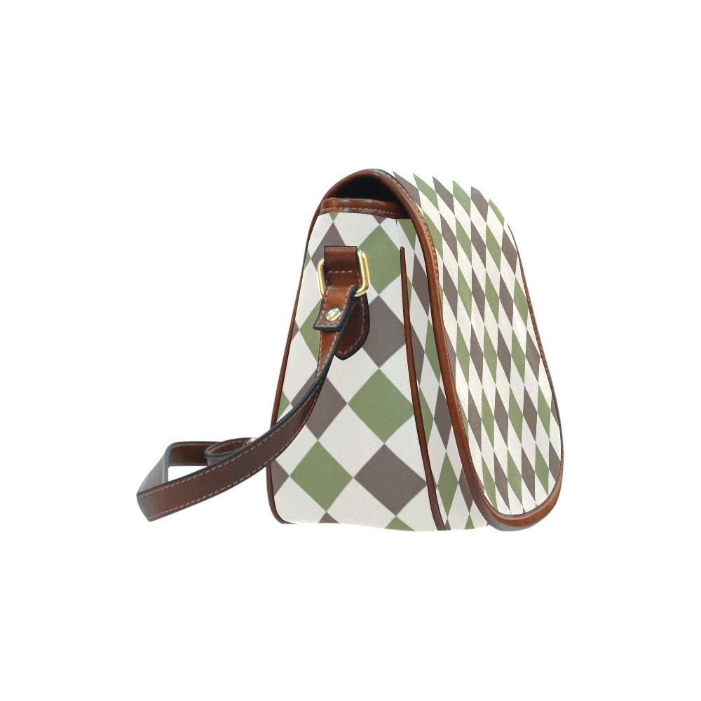 Vintage Saddle Crossbody Bag, Retro Boho Shoulder Purse - Harlequin
