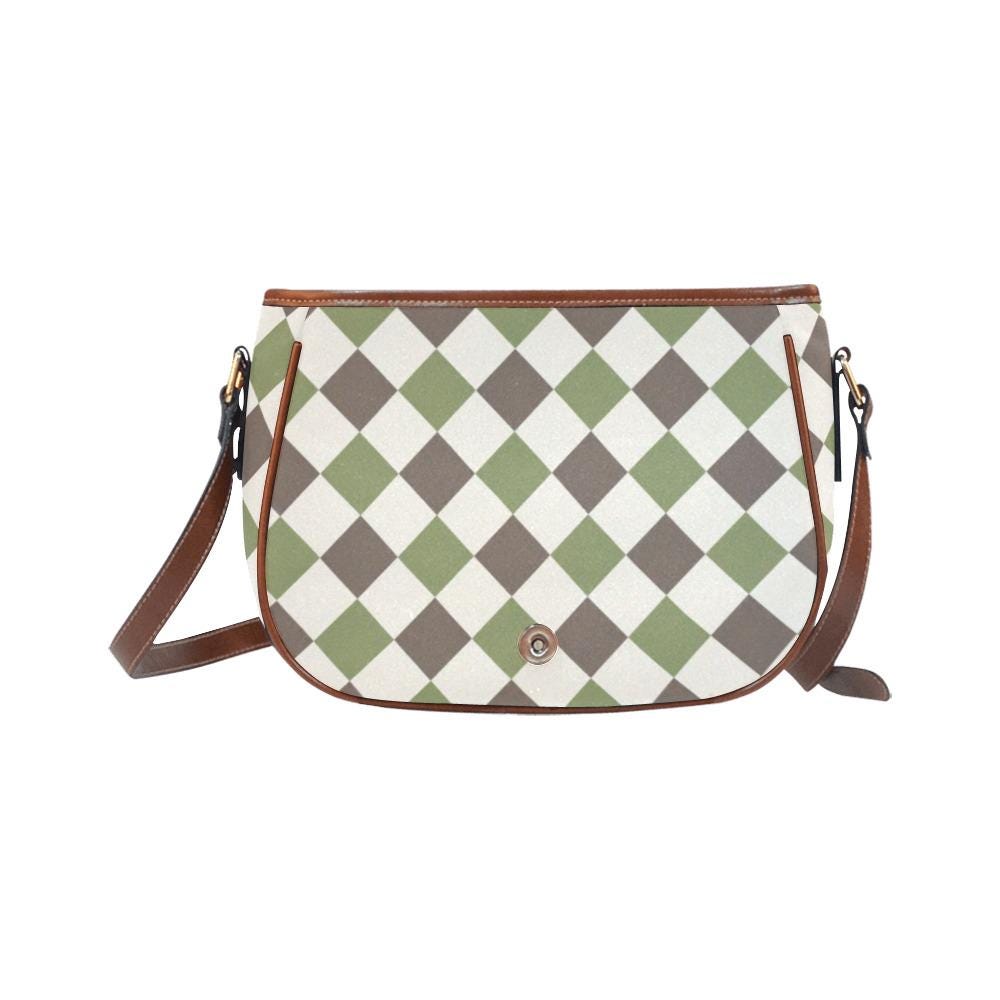 Vintage Saddle Crossbody Bag, Retro Boho Shoulder Purse - Harlequin