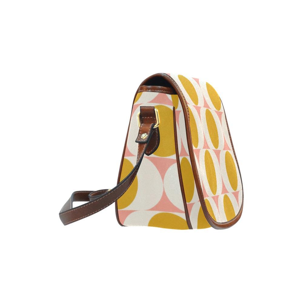 Vintage Saddle Crossbody Bag, Retro Boho Shoulder Purse - Mid-Century Mod Pattern