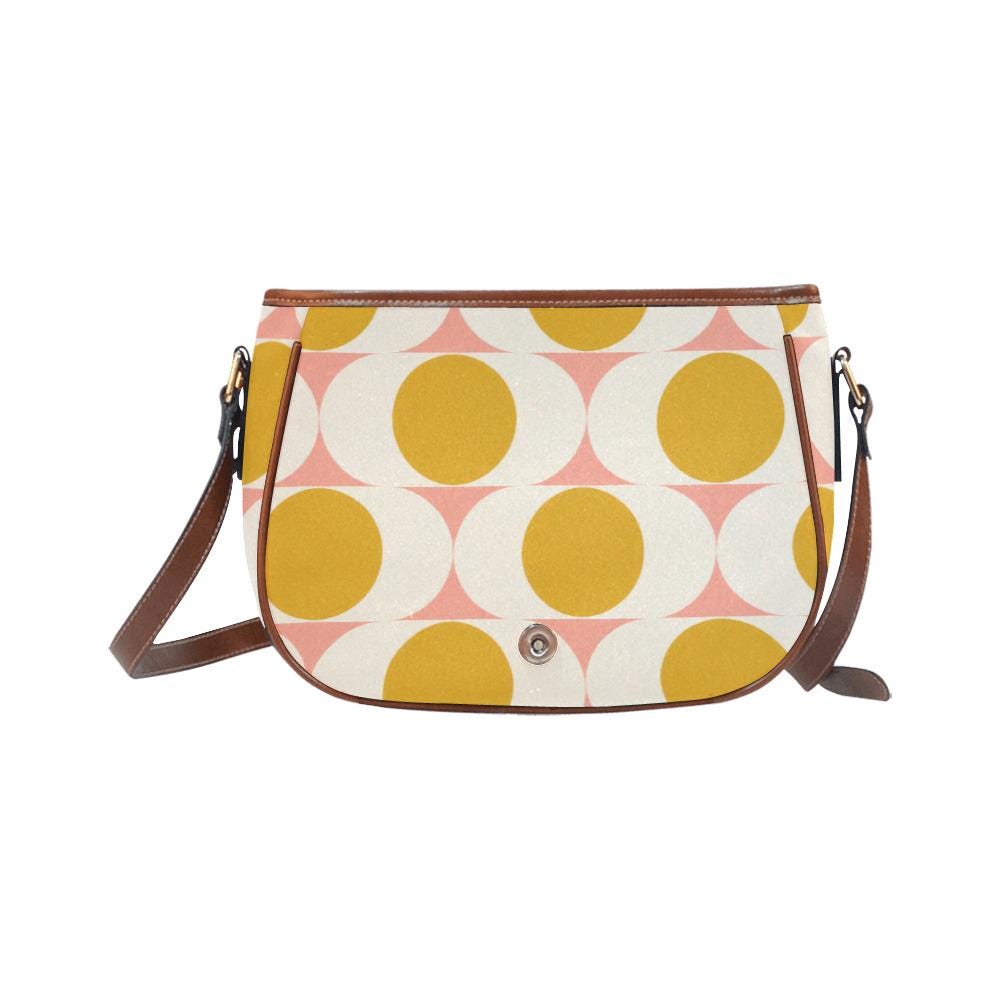 Vintage Saddle Crossbody Bag, Retro Boho Shoulder Purse - Mid-Century Mod Pattern