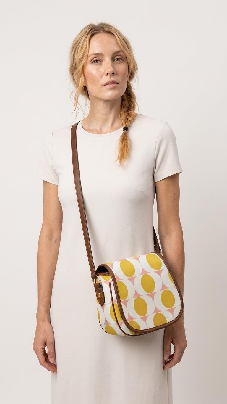 Vintage Saddle Crossbody Bag, Retro Boho Shoulder Purse - Mid-Century Mod Pattern