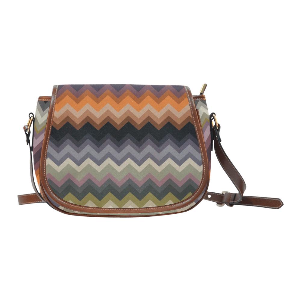 Vintage Saddle Crossbody Bag, Retro Boho Shoulder Purse - Autumnal Chevron