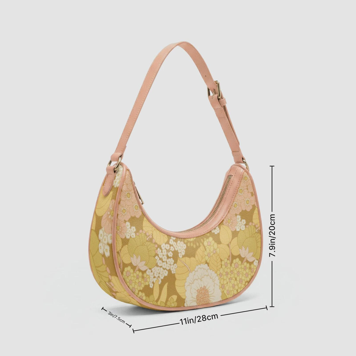 Retro Boho Crescent Underarm Bag - Faded 1970s Memories - Peach