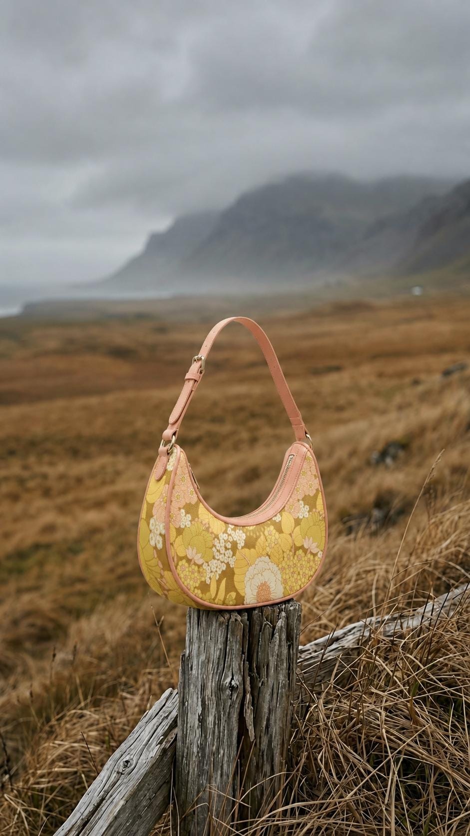 Retro Boho Crescent Underarm Bag - Faded 1970s Memories - Peach